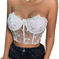 Lace Corset Tops Sexy Clothes See Through Flower Strapless Transparent Tank Cropped Tee Party Wear Womens Clothing