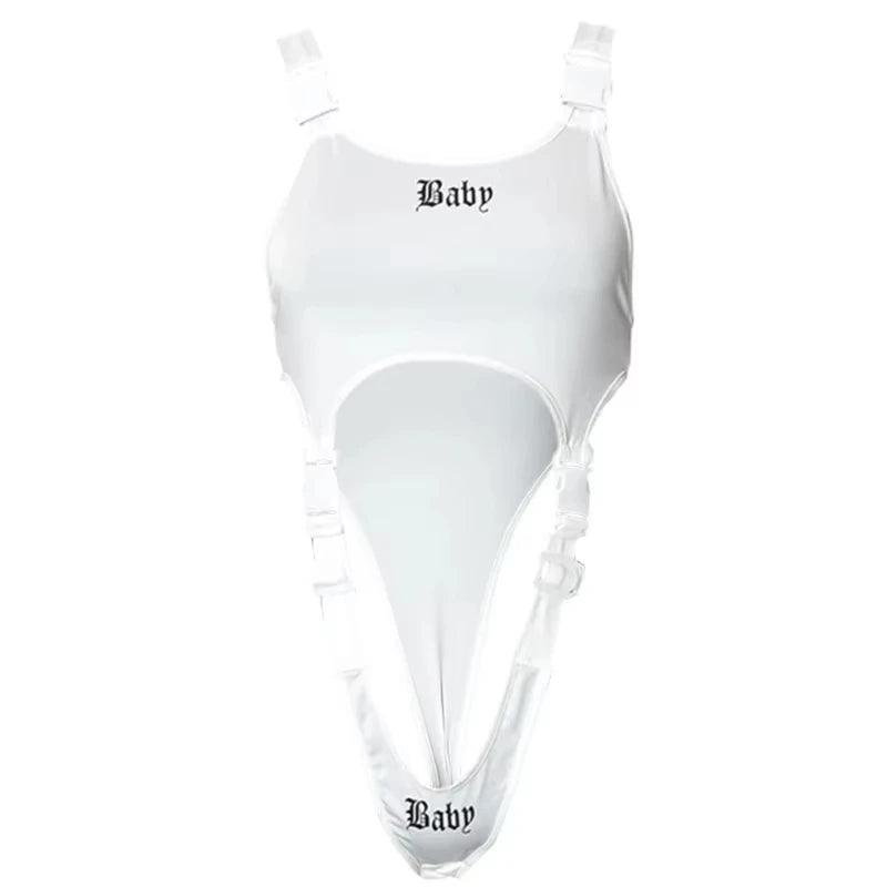 Sexy "DAT BABY" Bodysuit Women Punk High Street Sleeveless Bodysuits Y2k Gothic Bodycon Tops Casual Jumpsuit Club Party