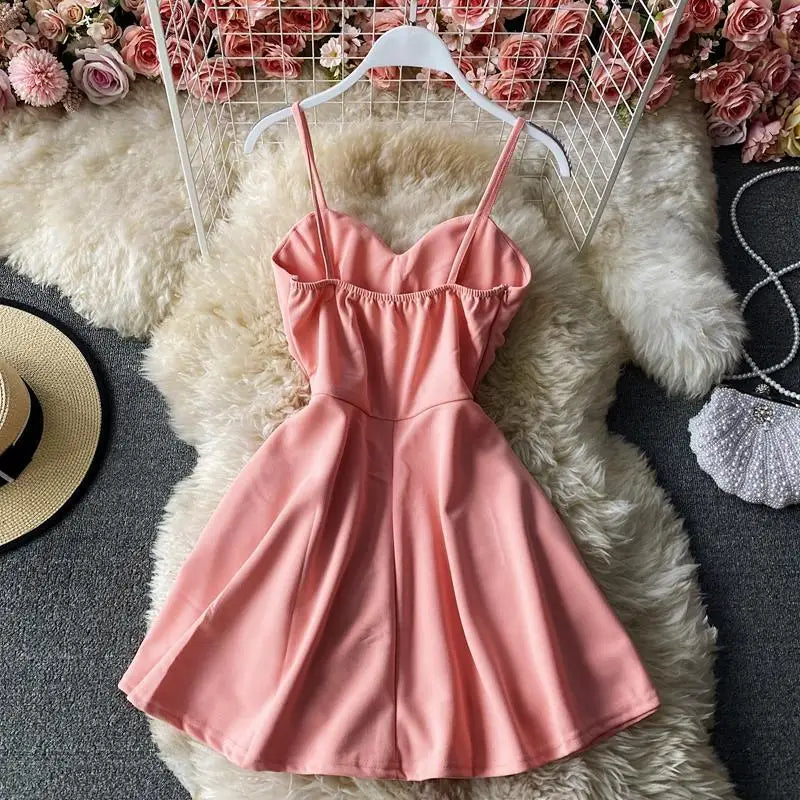 Sleeveless Mini Dress Women Summer Sweet Ruffles Vestido Feminino Pure Temper High Waist Harajuku Sexy Clothes All-match Hipster