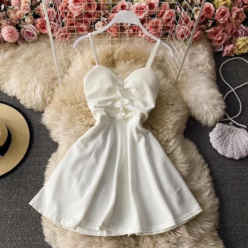 Sleeveless Mini Dress Women Summer Sweet Ruffles Vestido Feminino Pure Temper High Waist Harajuku Sexy Clothes All-match Hipster