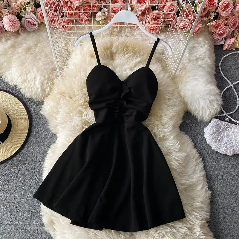 Sleeveless Mini Dress Women Summer Sweet Ruffles Vestido Feminino Pure Temper High Waist Harajuku Sexy Clothes All-match Hipster