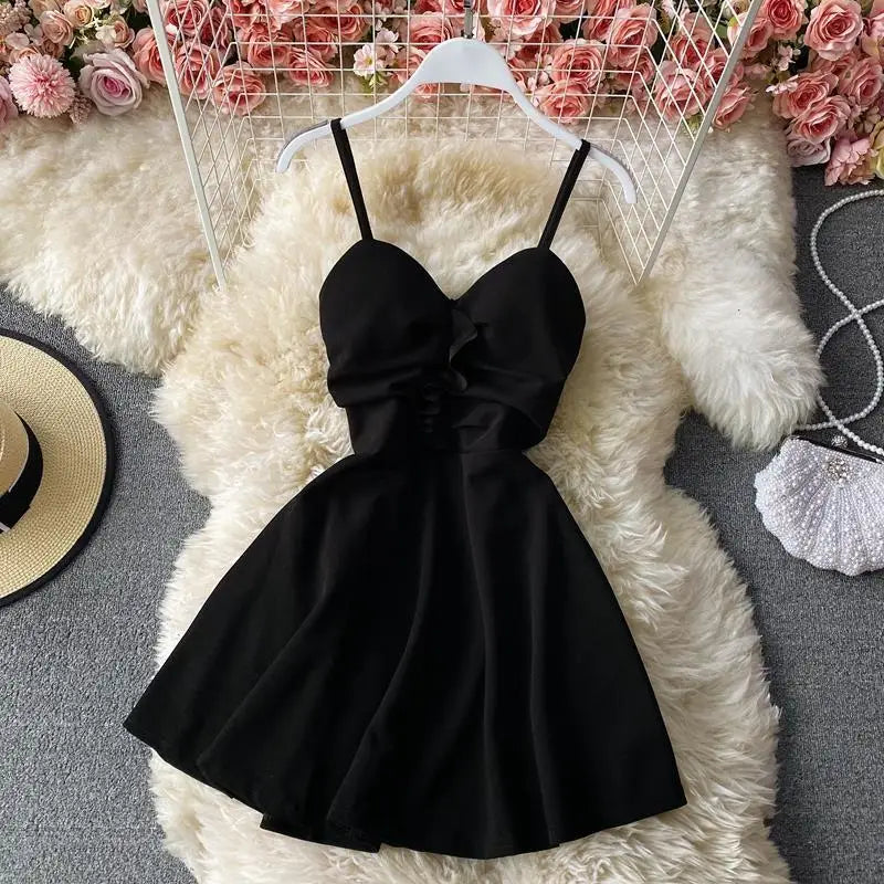 Sleeveless Mini Dress Women Summer Sweet Ruffles Vestido Feminino Pure Temper High Waist Harajuku Sexy Clothes All-match Hipster
