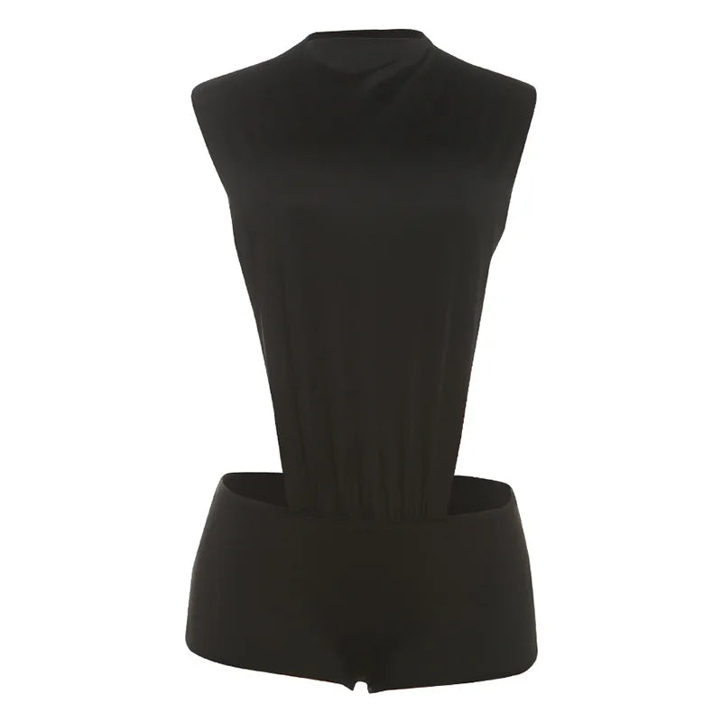 Sexy Women 2 Piece Set Coquette Sleeveless Side Split Bodysuit Tops+Shorts Stretch Midnight Matching Clubwear Suits