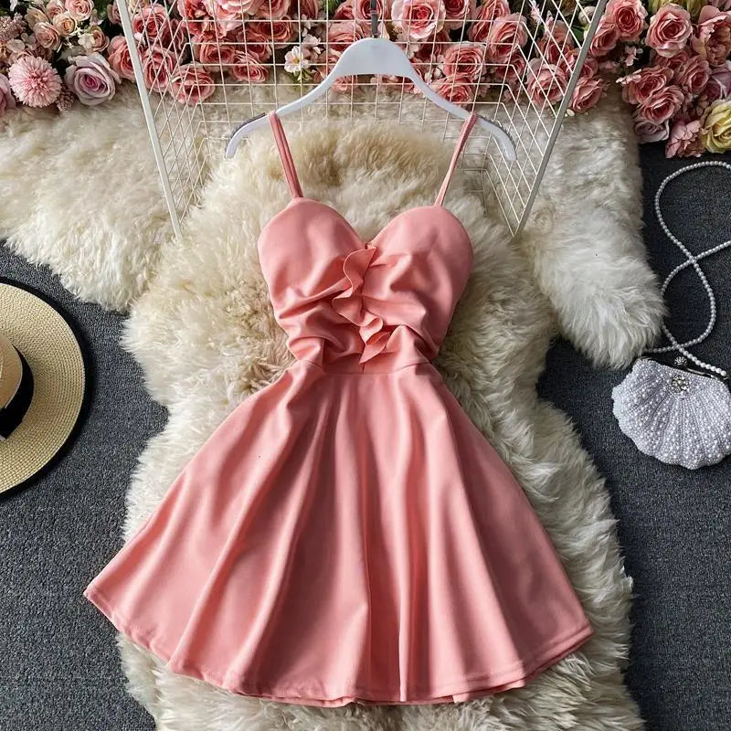 Sleeveless Mini Dress Women Summer Sweet Ruffles Vestido Feminino Pure Temper High Waist Harajuku Sexy Clothes All-match Hipster